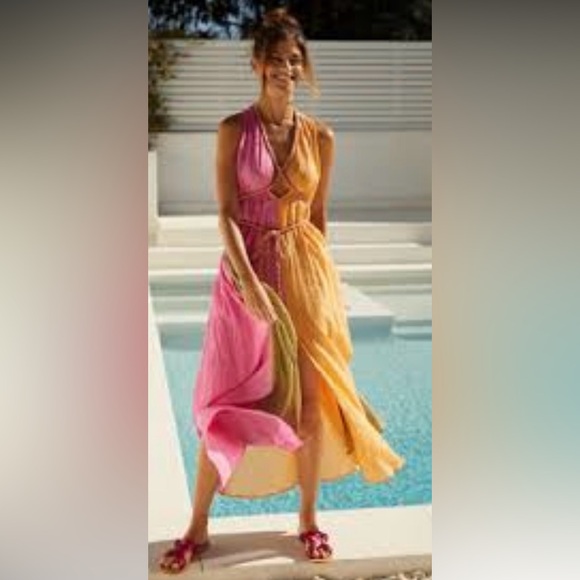 Anthropologie Dresses & Skirts - Anthropologie Pink and Yellow Gauze Maxi Dress